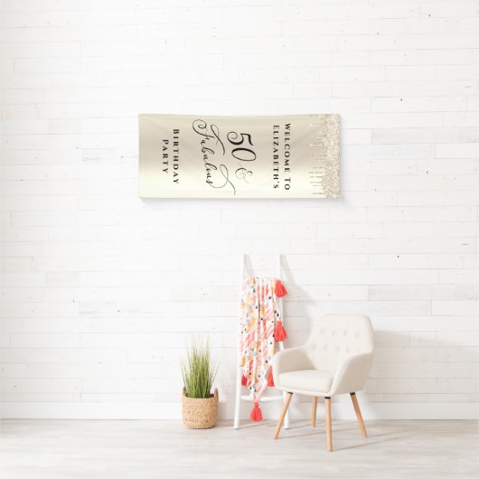 50ファブラスグリッターシャンパン金ゴールドバースデーパーティー 横断幕 (インサイチュ)