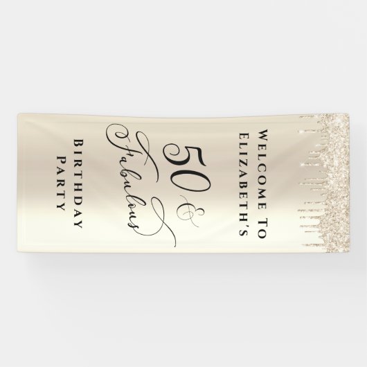 50ファブラスグリッターシャンパン金ゴールドバースデーパーティー 横断幕 (横)