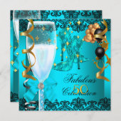 50ファブラスティール(緑がかった色)ブラック金ゴールド50thシャンパンパーティー 招待状 (正面/裏面)