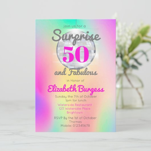 50ファブラスディスコ絞り染めピンクシック誕生日 招待状 (スタンド正面)