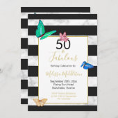 50ファブラス白黒ストライプマーブルバタフライ 招待状 (正面/裏面)