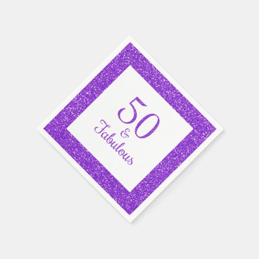 50ファブラス誕生日スパークリパープルグリッター スタンダードカクテルナプキン (角)