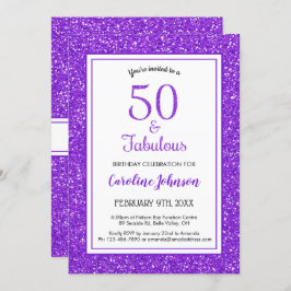 50ファブラス誕生日スパークリパープルグリッター 招待状