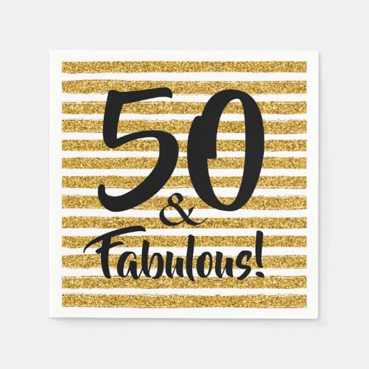50ファブラス金ゴールドグリッターストライプナプキン スタンダードカクテルナプキン (正面)