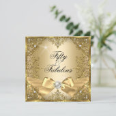 50ファブラス金ゴールドパールボウ50誕生日 招待状 (スタンド正面)