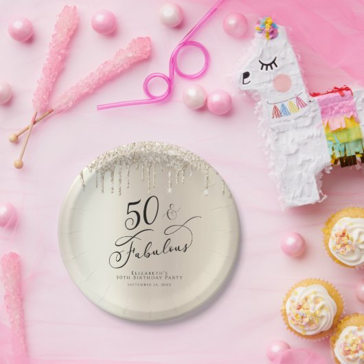 50ファブルシャンパン金ゴールドパーソナライズされたグリッター ペーパープレート (パーティー)