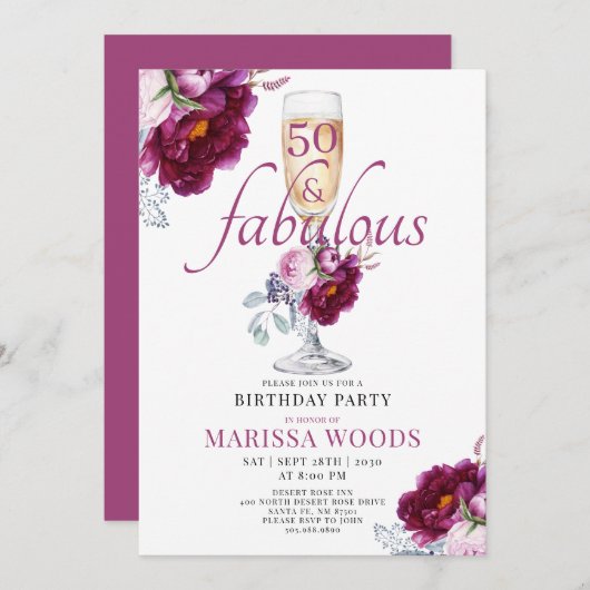 50ファブルシャンパーニュフローラ誕生日招待状 招待状 (正面/裏面)