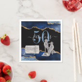 50ファブルースネイビーブラックアゲート金ゴールドグリッター スタンダードカクテルナプキン (インサイチュ)