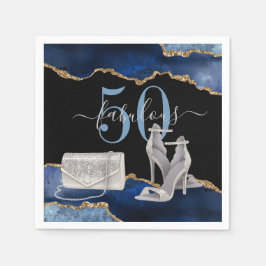 50ファブルースネイビーブラックアゲート金ゴールドグリッター スタンダードカクテルナプキン