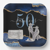 50ファブルースネイビーブラックアゲート金ゴールドグリッター ペーパープレート (正面)