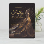 50ファブルースブラック金ゴールドグリッター誕生日 招待状 (スタンド正面)