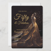 50ファブルースブラック金ゴールドグリッター誕生日 招待状 (正面)