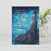 50ファブルースブルーシルバーグリッタードレス誕生日 招待状 (スタンド正面)