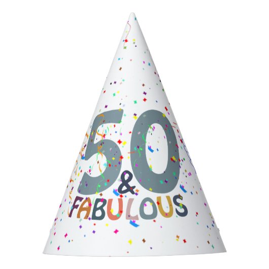 50ファブルースブルー紙吹雪トレンディー誕生日 パーティーハット (正面)