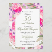 50ファブルーズピンクフローラバラシック誕生日 招待状 (正面/裏面)