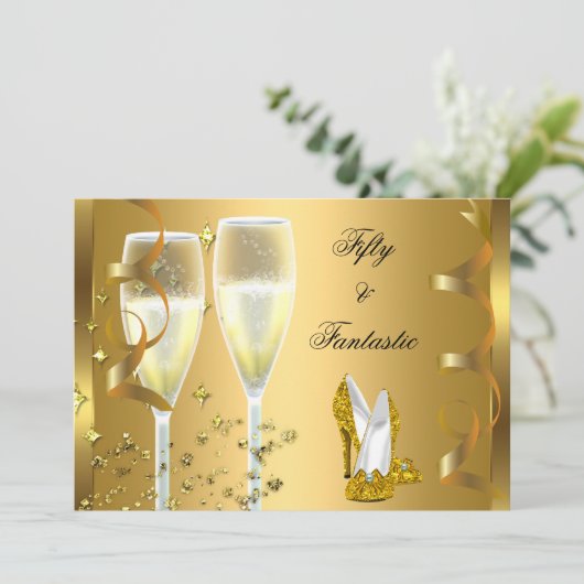 50ファンタスティックエレガントシャンパンヒール金ゴールド 招待状 (スタンド正面)