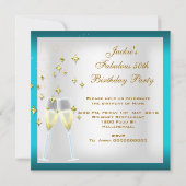 50ファンタスティックティール（緑がかった色）ホワイト金ゴールド誕生日パーティー 招待状 (裏面)