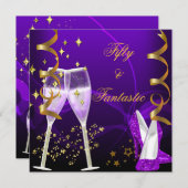 50ファンタスティックパープル金ゴールドシャンパンシューズ 招待状 (正面/裏面)