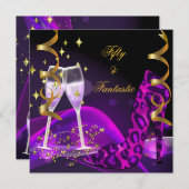 50ファンタスティックパープル金ゴールドヒョウ靴 招待状 (正面/裏面)