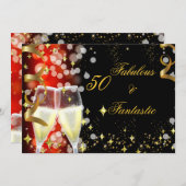 50ファンタスティックレッド金ゴールドシャンパンパーティー 招待状 (正面/裏面)