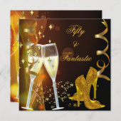 50ファンタスティック素晴らしい金ゴールドシャンパンシューズ 招待状 (正面/裏面)