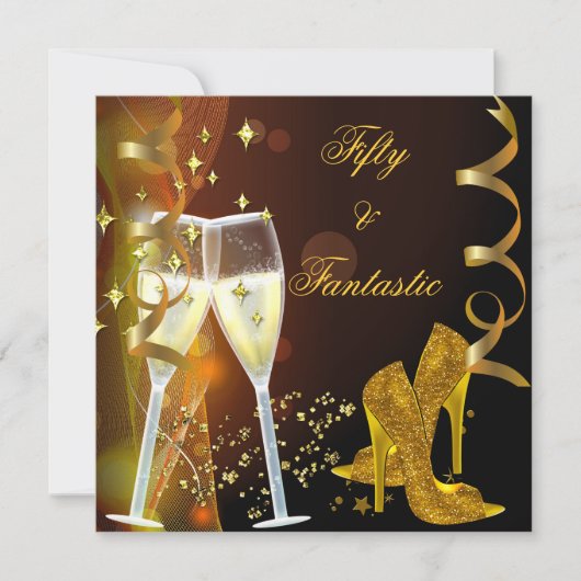 50ファンタスティック素晴らしい金ゴールドシャンパンシューズ 招待状 (正面)