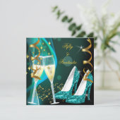 50ファンタスティック素晴らしい金ゴールドティール(緑がかった色)グリッターシューズ 招待状 (スタンド正面)