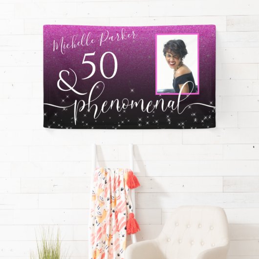 50フェノメナルピモダンンクグリッター誕生日写真 横断幕 (インサイチュ)