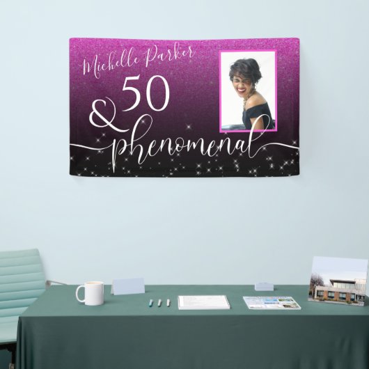 50フェノメナルピモダンンクグリッター誕生日写真 横断幕 (トレードショー)