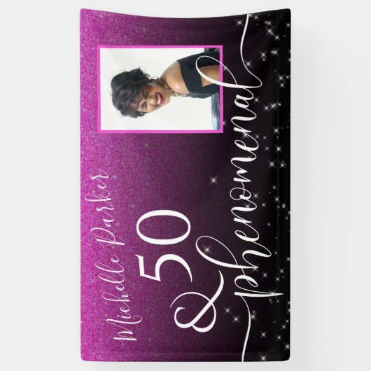 50フェノメナルピモダンンクグリッター誕生日写真 横断幕 (縦)
