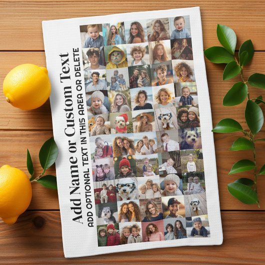 50フォトコラージュ – カスタム文字 – 白黒 キッチンタオル