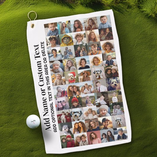 50フォトコラージュ – カスタム文字 – 白黒 ゴルフタオル