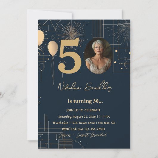 50フォーマル歳クラシックの誕生日パーティー 招待状 (正面)