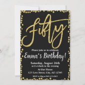 50ブラック金ゴールドグリッター50誕生日 招待状 (正面)