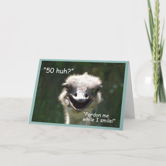 「50ポンド?」 誕生日笑いダチョウ カード (正面)