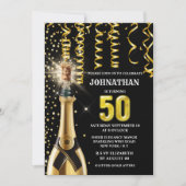 50マイルストーンのワきらめくイン金ゴールドブラックグリッター  招待状 (正面)