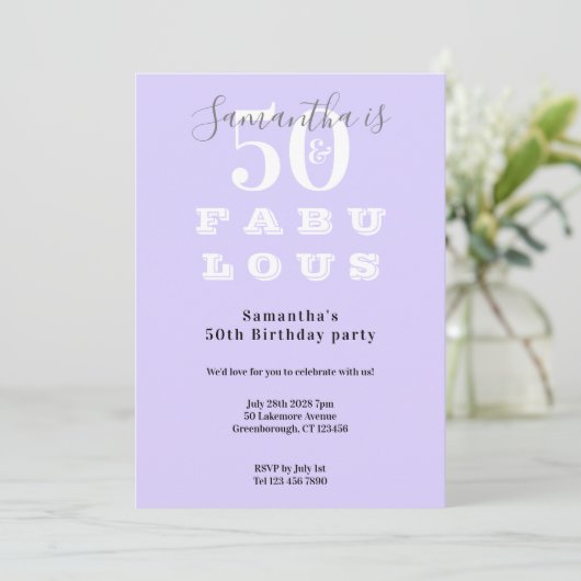 50モダンと素晴らしいパープル50th誕生日パーティー 招待状 (スタンド正面)