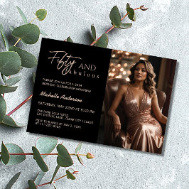 50モダンと素晴らしいフォトバラ金ゴールド50誕生日 招待状