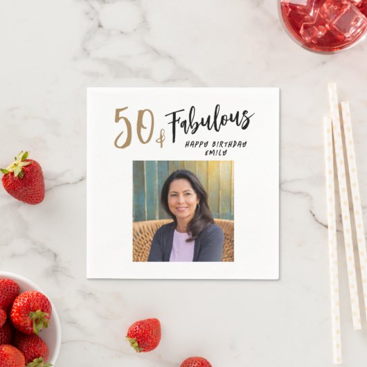 50モダンと素晴らしい写真50誕生日 スタンダードカクテルナプキン (インサイチュ)