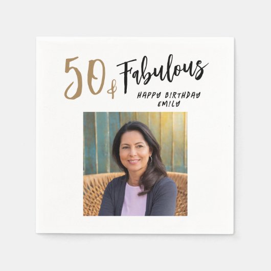 50モダンと素晴らしい写真50誕生日 スタンダードカクテルナプキン (正面)