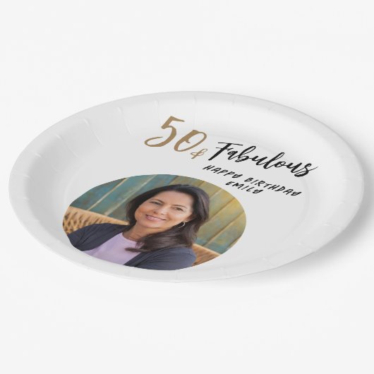 50モダンと素晴らしい写真50誕生日 ペーパープレート (アングル)