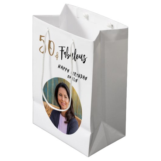 50モダンと素晴らしい写真50誕生日 ミディアムペーパーバッグ (正面アングル)