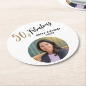 50モダンと素晴らしい写真50誕生日 ラウンドペーパーコースター (アングル)