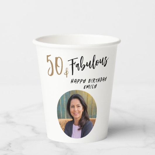 50モダンと素晴らしい写真50誕生日 紙コップ (正面)