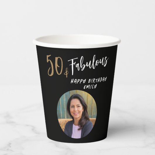 50モダンと素晴らしい写真50誕生日 紙コップ (正面)