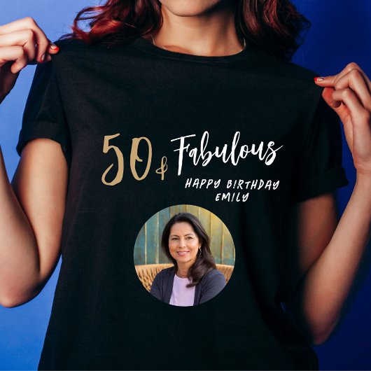 50モダンと素晴らしい写真50th誕生日ブラック tシャツ