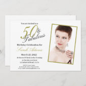 50モダンと素晴らしい金ゴールド誕生日写真 招待状 (正面/裏面)