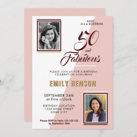 50モダンと素晴らしい2 Photo 50誕生日 招待状 (正面/裏面)