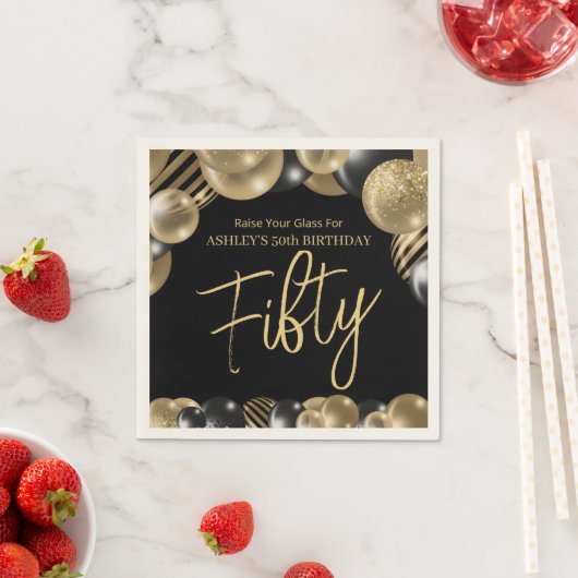 50モダングリッターバルーン50誕生日ナプキンス スタンダードカクテルナプキン (インサイチュ)