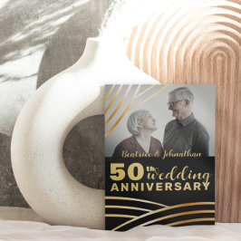 50モダン周年記念結婚ブラック&金ゴールド写真 招待状